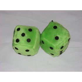 Show details of 3" Fuzzy Dice for Rear View Mirror Lime Green with Black Dots.