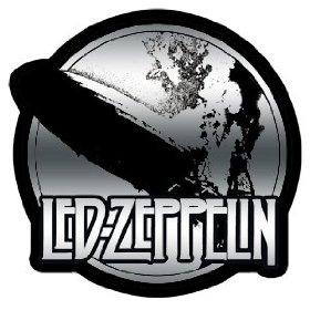 Show details of Led Zeppelin - Shiny Silver Chrome Logo with Burning Blimp - Sticker / Decal.