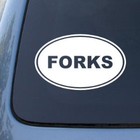Show details of FORKS Twilight Euro Oval - Vinyl Car Decal Sticker #1708 | Vinyl Color: WHITE.