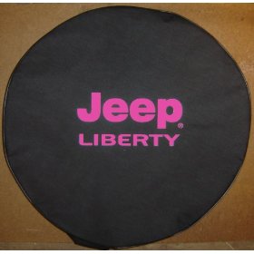 Show details of Jeep Liberty PINK Logo on Black Denim Tire Cover.