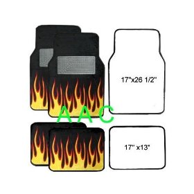 Show details of A Set of 4 Universal Fit Fire Flame Carpet Floor Mats for Cars / Truck - Black Yellow.
