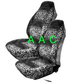 Show details of Set of 2 Universal-fit Animal Print Front Bucket Seat Cover - Snow Leopard.