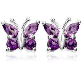 Show details of Sterling Silver Amethyst Butterfly Earrings.