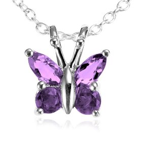 Show details of Sterling Silver Amethyst Butterfly Pendant, 18".