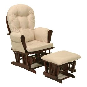 Show details of Stork Craft Hoop Glider and Ottoman in Cherry With Beige Cushion.