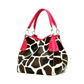 Show details of Fuchsia Giraffe Designer Inspired Animal Print Handbag Purse Bag Tote.