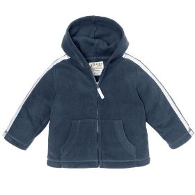 Show details of zip-up fleece hoodie.