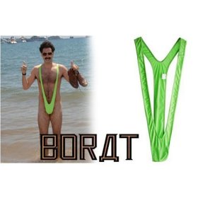 Show details of Borat Mankini Swimsuit Costume Suspender Thong Green.