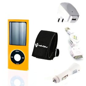 Show details of iPod Nano Silicone Case Package for 4th Generation Skin Cover + Screen Protector + Car / Home Charger / USB and Armband, Nike + Compatible.
