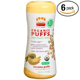 Show details of HAPPYBABY Organic Puffs, Banana Puffs, 2.1-Ounce Packages (Pack of 6).