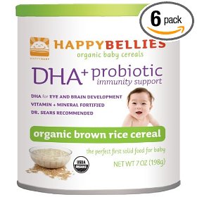 Show details of HAPPYBELLIES Brown Rice Cereal Contains DHA and Probiotics, Organic, 7-Ounce Canisters (Pack of 6).