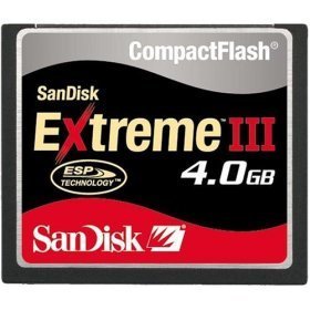 Show details of SanDisk SDCFX3-004G-A31 4 GB Extreme III CompactFlash Card (Retail Package).
