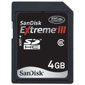 Show details of Sandisk 4GB EXTREME III SDHC SD Card (SDSDX3-4096, Static Pack).