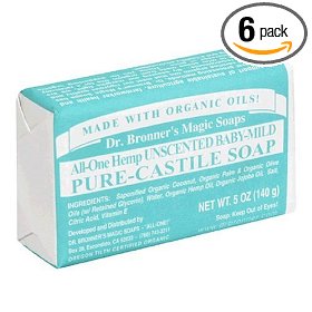 Show details of Dr. Bronner's Magic Soaps Pure-Castile Soap, All-One Unscented Baby-Mild, 5-Ounce Bars (Pack of 6).