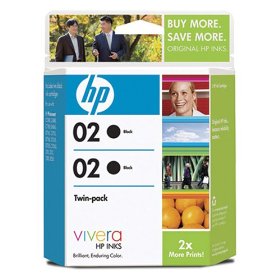 Show details of HP 02 Twinpack Black Ink Cartridge (C9500FN).