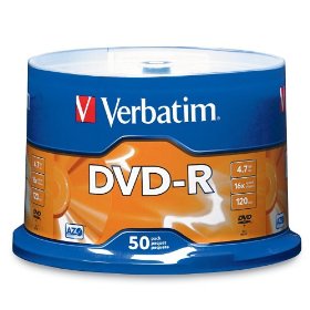 Show details of Verbatim DVD-R 4.7GB 16X Branded 50pk Spindle.