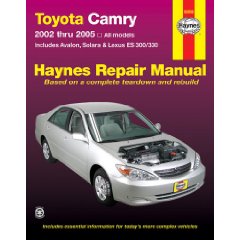 Show details of Toyota Camry,Avalon,Solara,Lexus ES300/330 Repair Manual 2002-2005 (Haynes Repair Manuals) (Paperback).