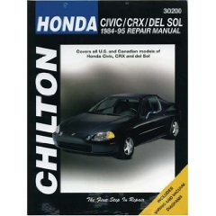 Show details of Honda Civic, CRX, and del Sol, 1984-95 (Chilton's Total Car Care Repair Manual) (Paperback).