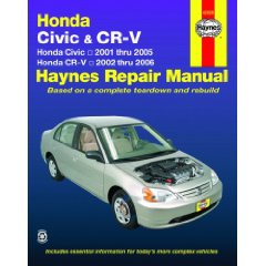 Show details of Honda Civic & CR-V: Honda Civic 2001 thru 2005; Honda CR-V 2002 thru 2006 (Haynes Repair Manual) (Paperback).