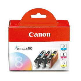 Show details of Canon CLI-8 3 Pack C/M/Y Value Pack (0621B016).