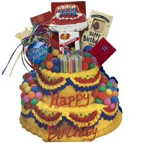 Show details of Happy Birthday Cake Gift Tote - Gourmet Food Gift Basket.