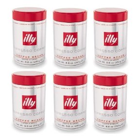 Show details of Illy roasted coffee beans. Box of six 8.8oz cans..