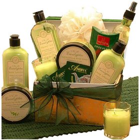 Show details of Serenity Spa Aromatherapy Gift Set  Bath and Body Gift Basket with Tea and Chocolate.