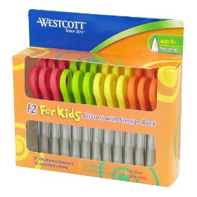 Show details of Westcott Teachers Junior Pointed Scissors, 12 Pack, Assorted Colors (13529).