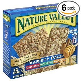 Show details of Nature Valley Crunchy Granola Bars, Variety Pack of Cinnamon, Oats 'n Honey, and Peanut Butter, 12-Count Boxes (Pack of 6).
