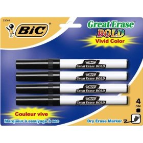 Show details of BIC Great Erase Bold "Pocket" Dry Erase Marker, Black, 4-Count Package (Pack of 6).