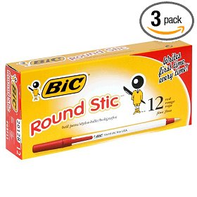 Show details of BIC Round Stic Fine Ball Pen - Red, Case of Three - 12 Count Boxes (36 Pens).