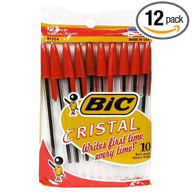 Show details of BIC Cristal Stic Medium Ball Pen - Red, Twelve - 10 Count Packs (120 Pens).