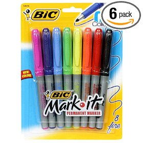 Show details of BIC Mark-It Permanent Marker Color Collection - Assorted, Six - 8 Count Packs (48 Markers).