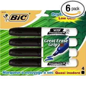 Show details of BIC Great Erase Grip XL Dry Erase Marker - Black, Six - 4 Count Packs (24 Markers).