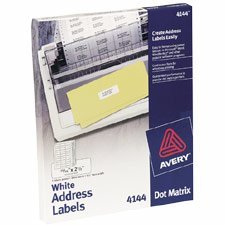 Show details of Avery 4144 Dot matrix printer multi-purp. white labels, 2-1/2 x 15/16, 3000/box.