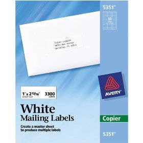 Show details of Avery 5352 Self-adhesive address labels for copiers, white, 2 x 4-1/4, 1000/box.