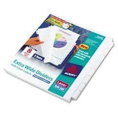 Show details of Avery 11441 Avery Ink Jet Printer Extra-Wide White Dividers, 8-Tab, 9 x 11, CLR, 5 Sets/Pk.