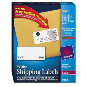 Show details of Avery 2 x 4 Inch White Shipping Labels 2500 Count (5963).