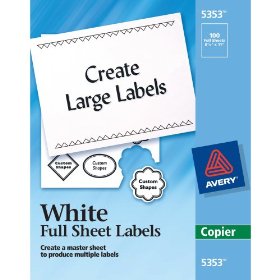 Show details of Avery Full Sheet Shipping Labels for Copiers, 8.5 x 11 Inches, White, Box of 100 (05353).