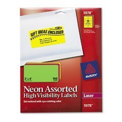 Show details of Avery High Visibility 2 x 4 Inch Labels, Assorted Fluorescent Colors 150 Pack (5978).
