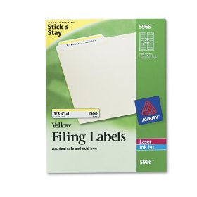 Show details of Avery 5966 Permanent self-adhesive laser/ink jet file folder labels, 1500/bx, yellow border.