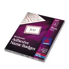 Show details of Avery 5095 Self-adhesive laser/ink jet name badge labels, 2-1/3x3-3/8, red border, 400/box.