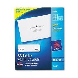 Show details of Avery 8462 White ink jet mailing labels, 1-1/3 x 4, 1,400 per box.