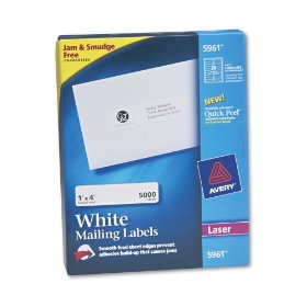 Show details of Avery Easy Peel 1 x 4 Inch White Mailing Labels 5000 Count (5961).