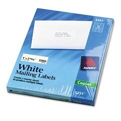 Show details of Avery 5351 Self-adhesive address labels for copiers, white, 1 x 2-13/16, 3300/box.