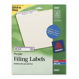 Show details of Avery Permanent Self-Adhesive Laser/Ink Jet File Folder Labels, 750/Pk, Purple Border (AVE5666).