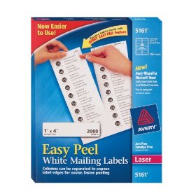 Show details of Avery 5161 Easy Peel White Mailing Labels for Laser Printers, 1" x 4", 20-up, Box of 2000.