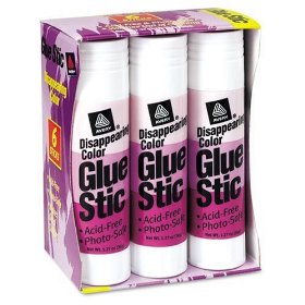 Show details of Avery Disappearing Color Permanent Glue Stic, Large Size, 1.27 oz, 6 Pack (98071).