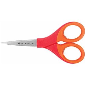 Show details of Westcott Titanium Blooms Detail Scissors with Lanyard and Cover, 5 Inches, Red/Orange (13529).