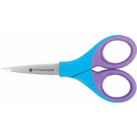 Show details of Westcott Titanium Blooms Detail Scissor with Lanyard and Cover, 5 Inches, Blue/Purple (13529).